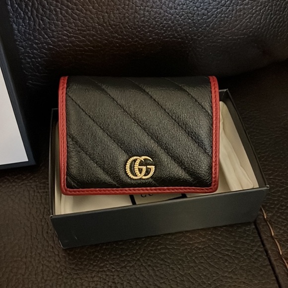 Gucci GG marmont black and red leather zip up bifold compact wallet - Picture 4 of 10